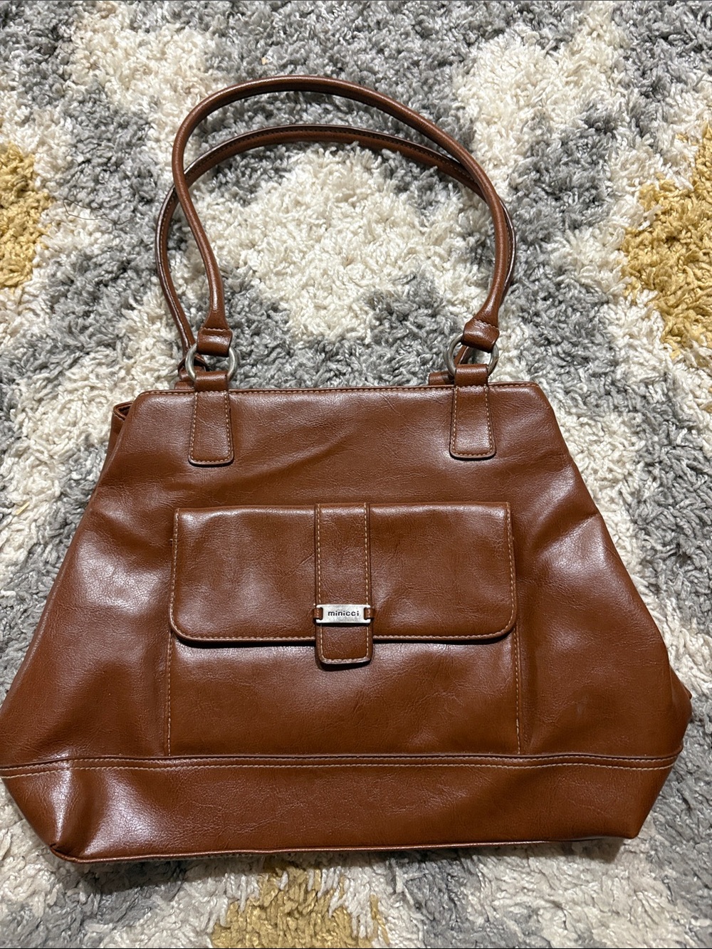 Minicci Brown Faux Leather Shoulder Bag with Front Flap Pocket